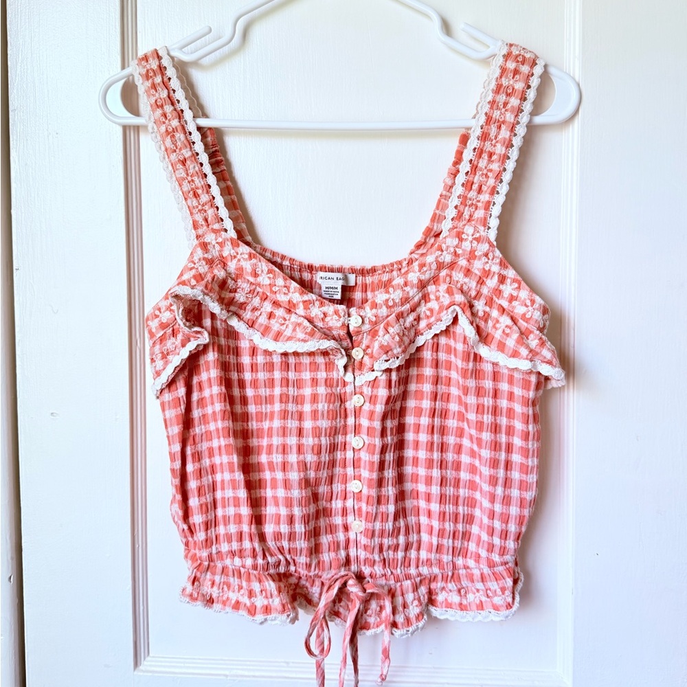 American Eagle pink gingham top